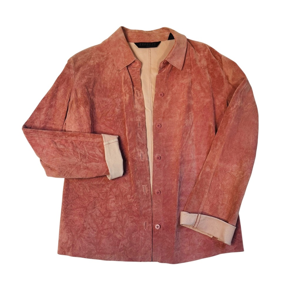 Y2K 90s Pink Suede Leather Button Front Shirt‎ Jacket Shacket Women 9/10 EXPRESS